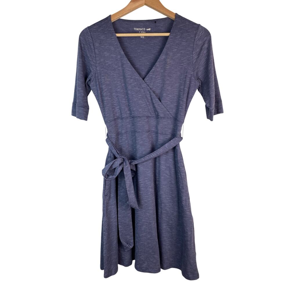 Toad‎ & Co. Women's XS Blue Organic Cotton Blend Belted Cue Wrap Cafe Dress *